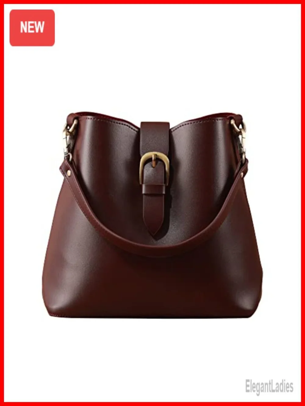 Vegan Leather Bucket Bag with Removable Pouch and Adjustable Strap